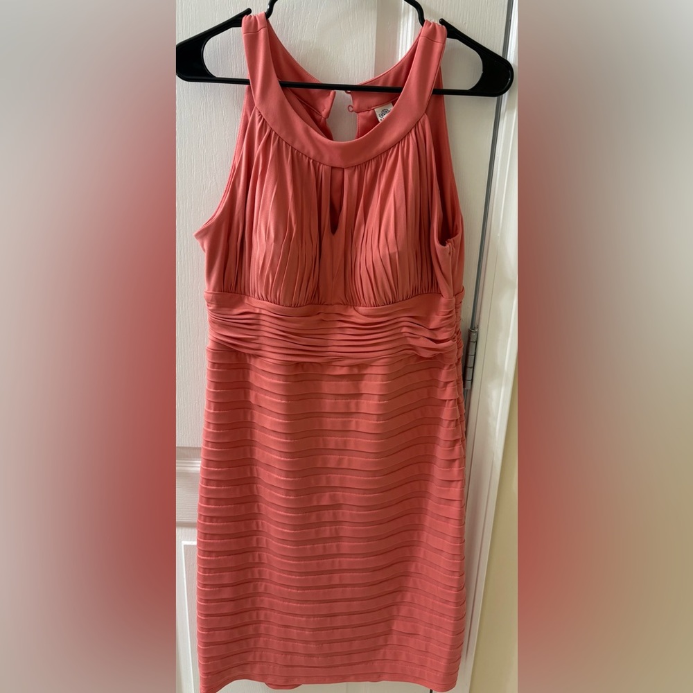Signature by Sangria Coral Pleated Mini Dress 14P
